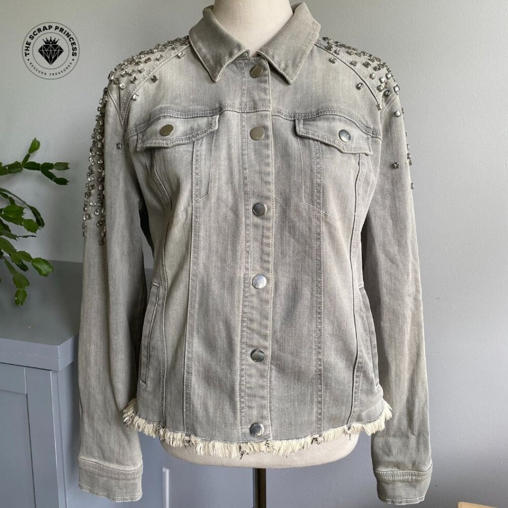 INC International Concepts Studded Denim Jacket Grey Size Medium